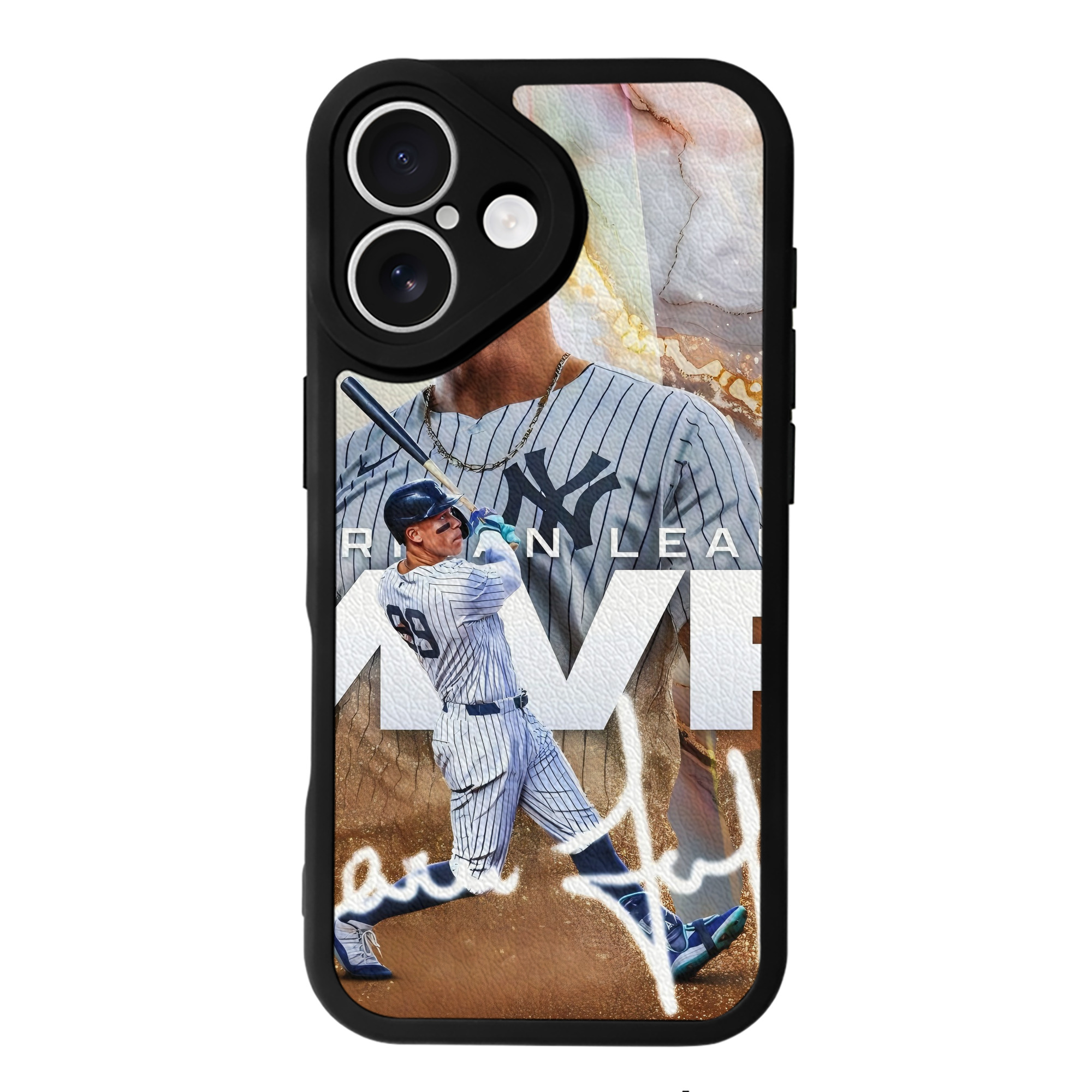 Aaron Judge MVP IPhone 16 Silicone Leather Case – UV Print, Lambskin Texture – Perfect Fit, Wireless Charging Compatible, Scratch Resistant, Precise Cutouts – Stylish Protection For IPhone 16